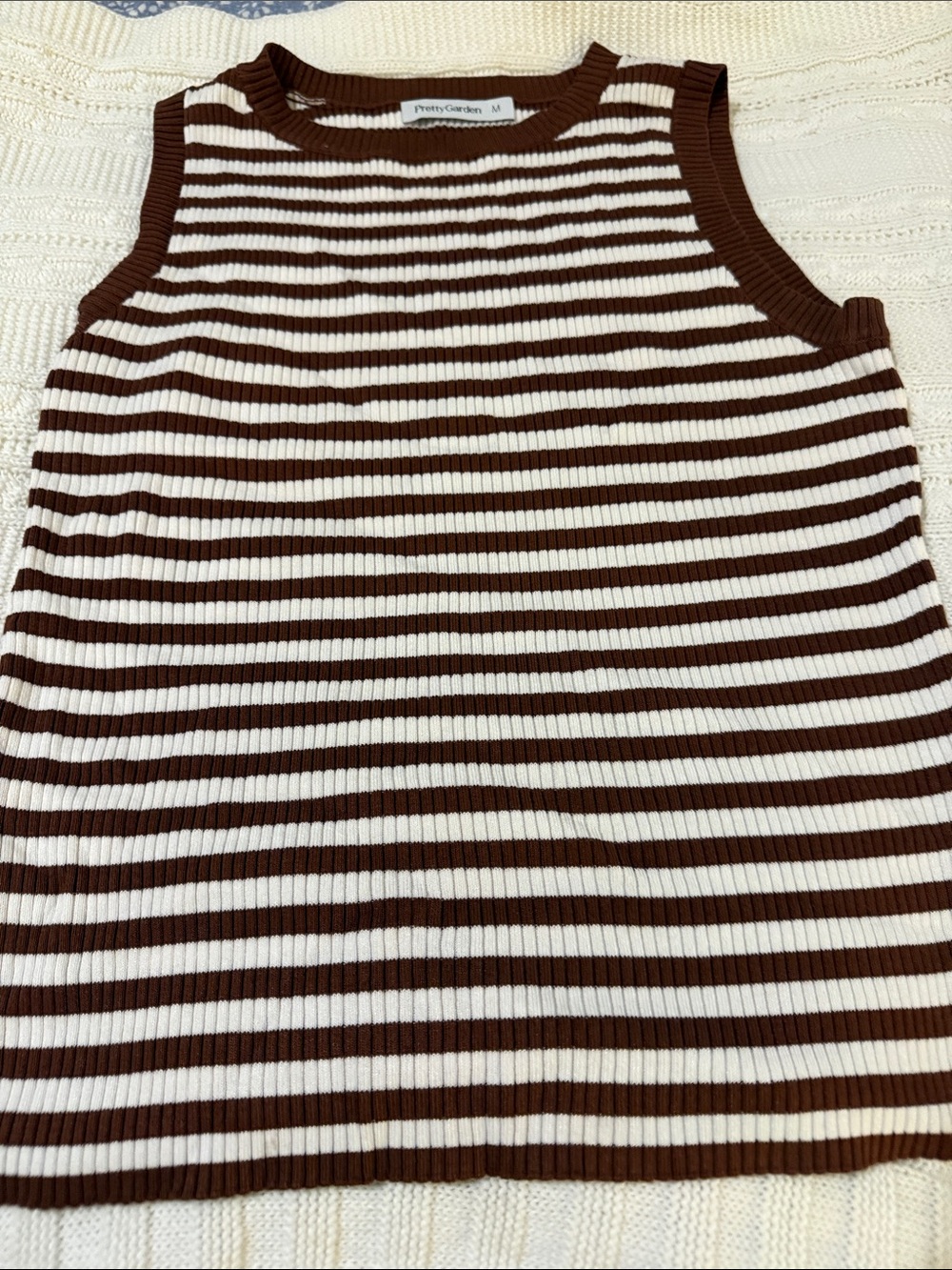 Pretty Garden Brown and White Striped Ribbed Tank Top